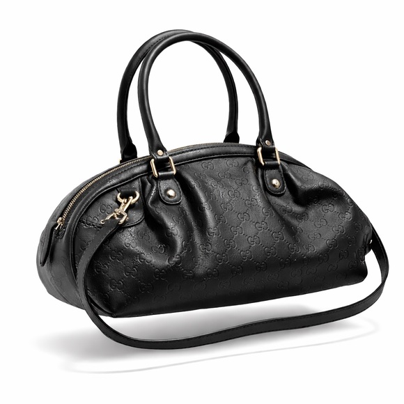 Authentic Gucci Black Sukey Convertible Boston Embossed Leather Shoulder Bag - Picture 15 of 16